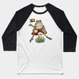 Pride Flag Frog on Mushroom Cottagecore Baseball T-Shirt
